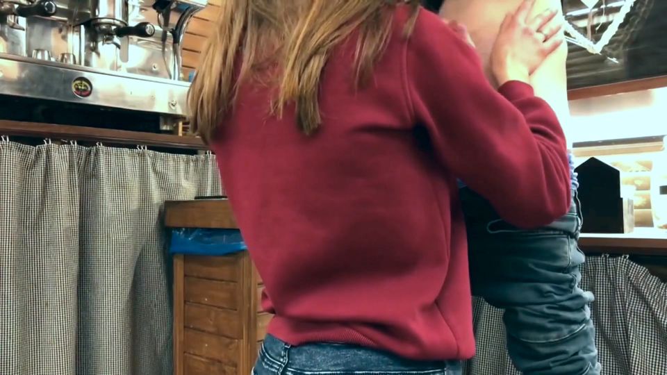 First Blowjob at Work - Sucking a Cock While Kneeling Under the Bar Counter