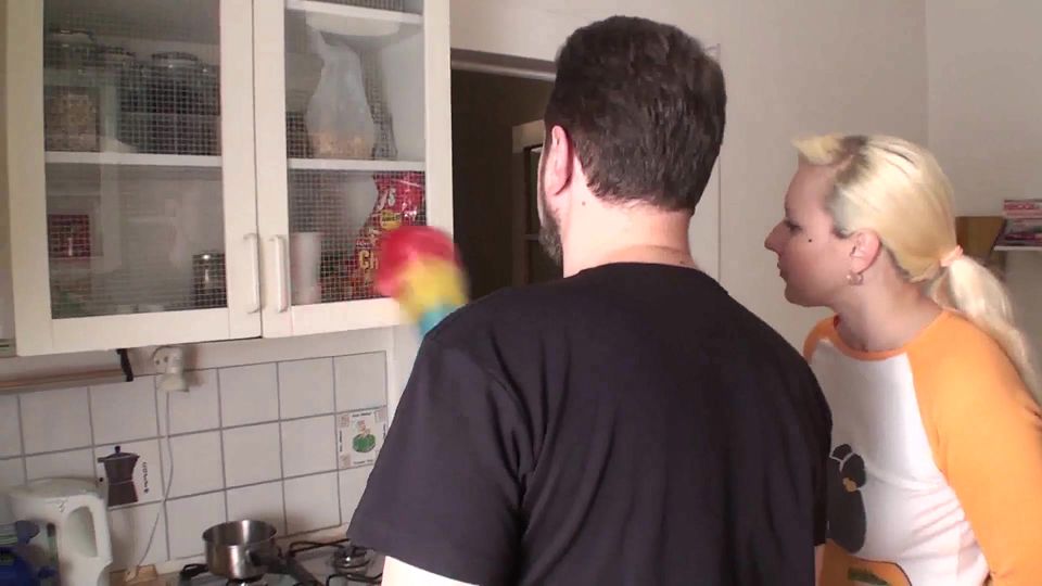 Washing dishes, biting rubbish