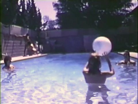 Outdoor interracial orgy fuck by the swimming pool