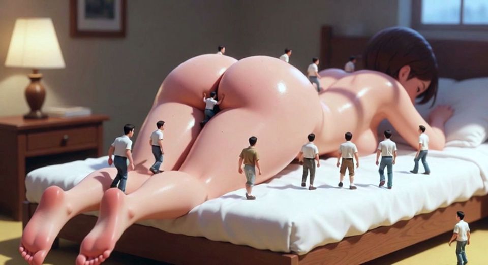 Giantess Body Explored by Tiny Men - Wet Pussy Arousal