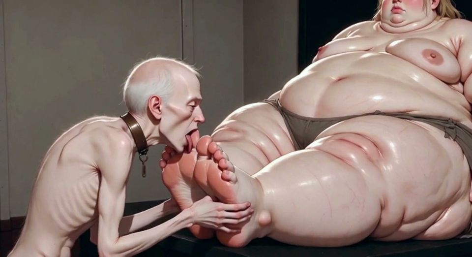 Thin Slave Boy Licking Huge SSBBW Mistress Soft Feet
