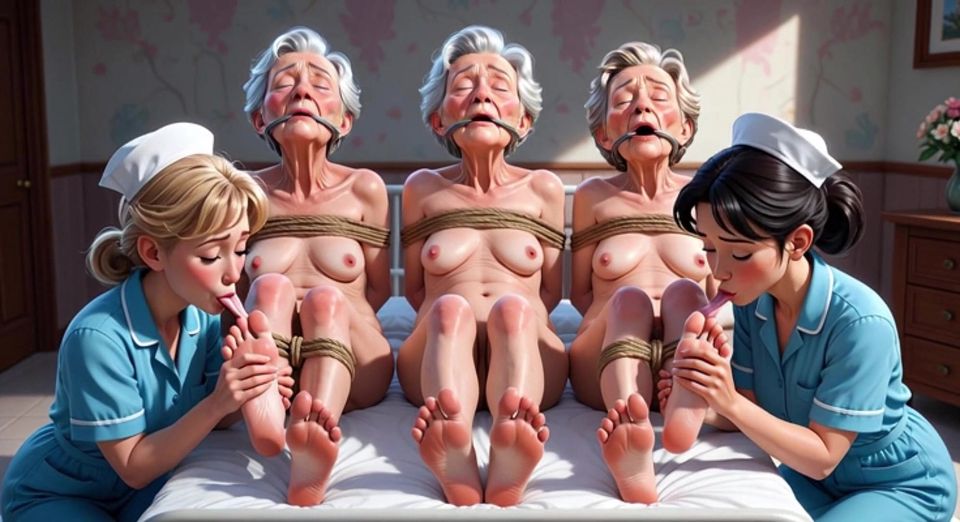 Nurses Lick Elderly Feet in Asylum - Grannies Having Intense Orgasms