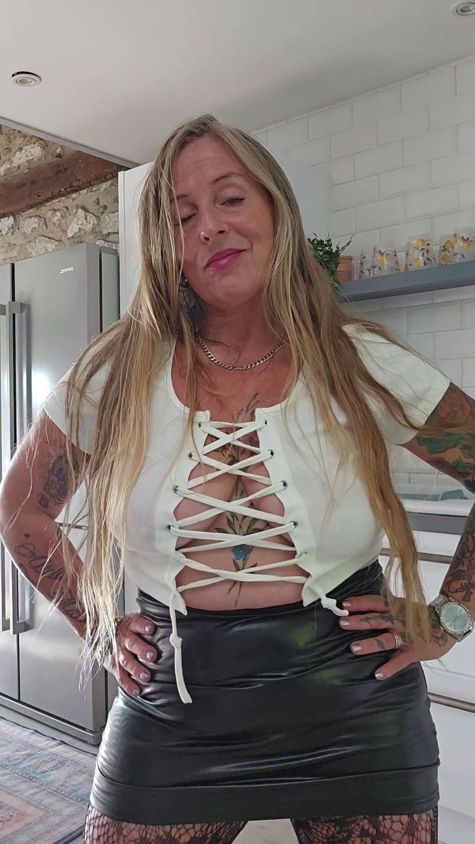 Triple Dildo Play In Kitchen