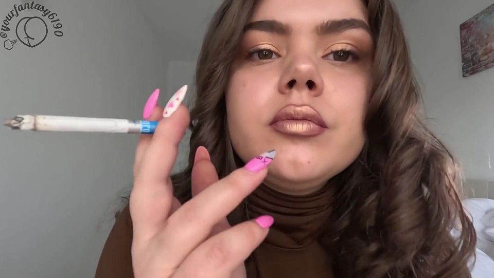 Smoking and Vaping with Gold Shiny Lipstick Close-up