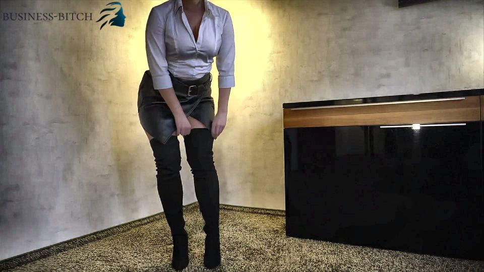 After work leather skirt and over knees