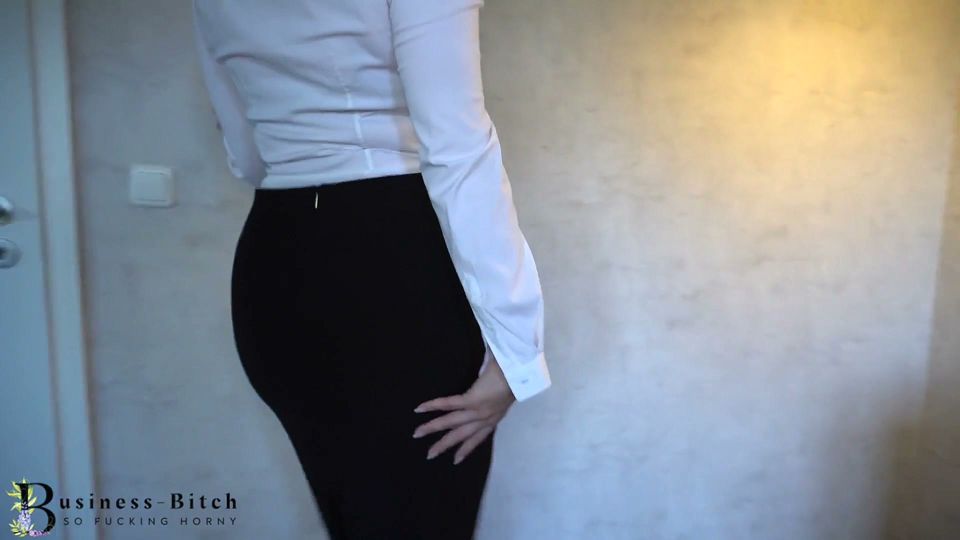 Business slut strip and dildo wall ride