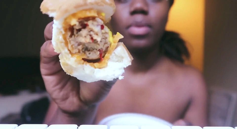 Topless Eating Food