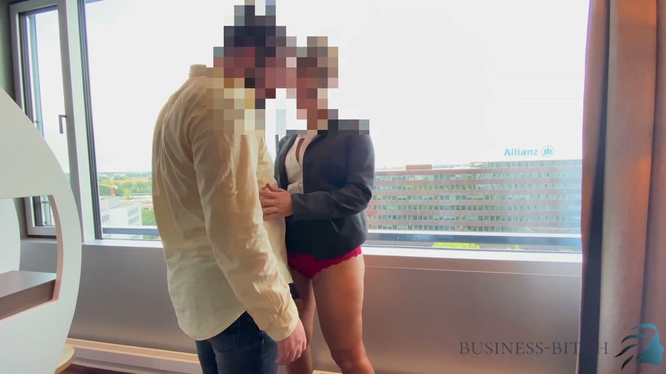 Business trip risky hotel window sex