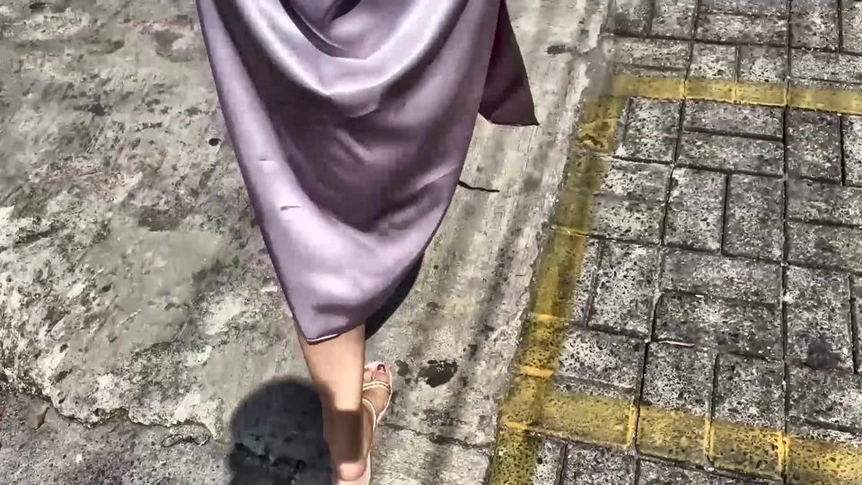 big ass asian girl in public wearing satin skirt