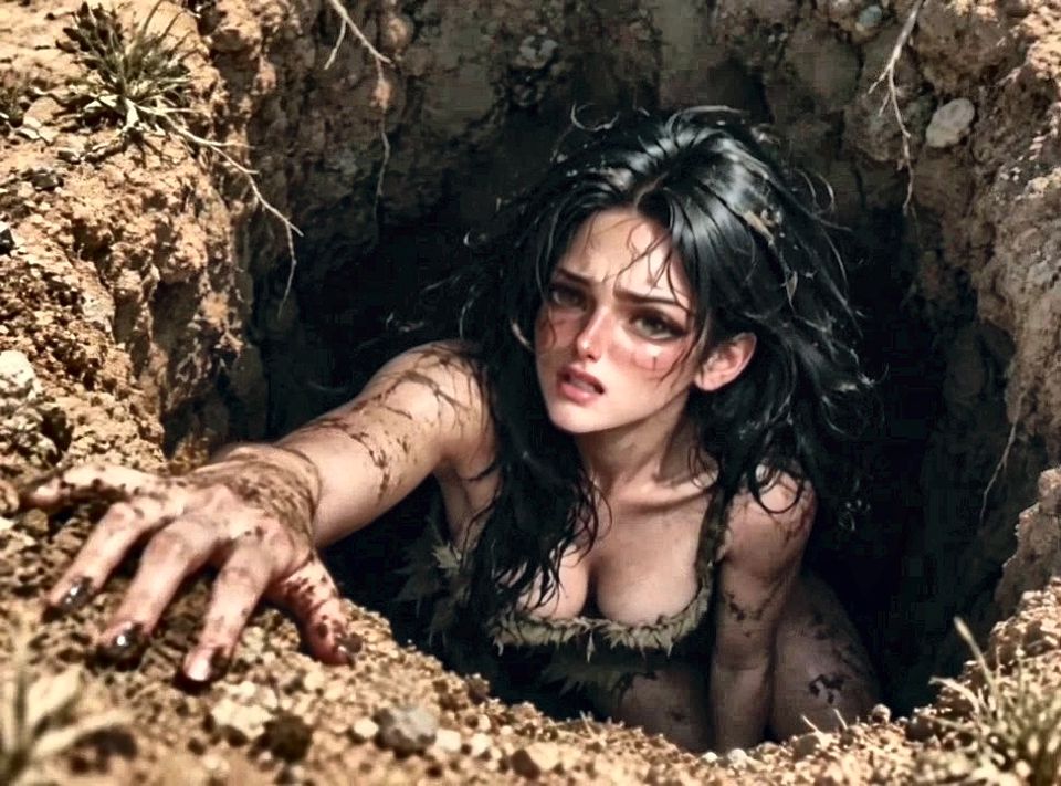 A primitive man ends up bang a sexy slut woman's pussy by chance because she is hungry and thirsty during her long journey