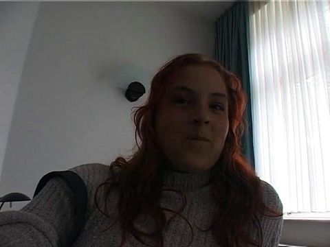 Hairy redhead bbw fingers her pussy on the bed