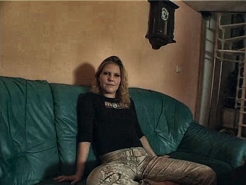 Blonde chick rubs and fingers her pussy at the casting